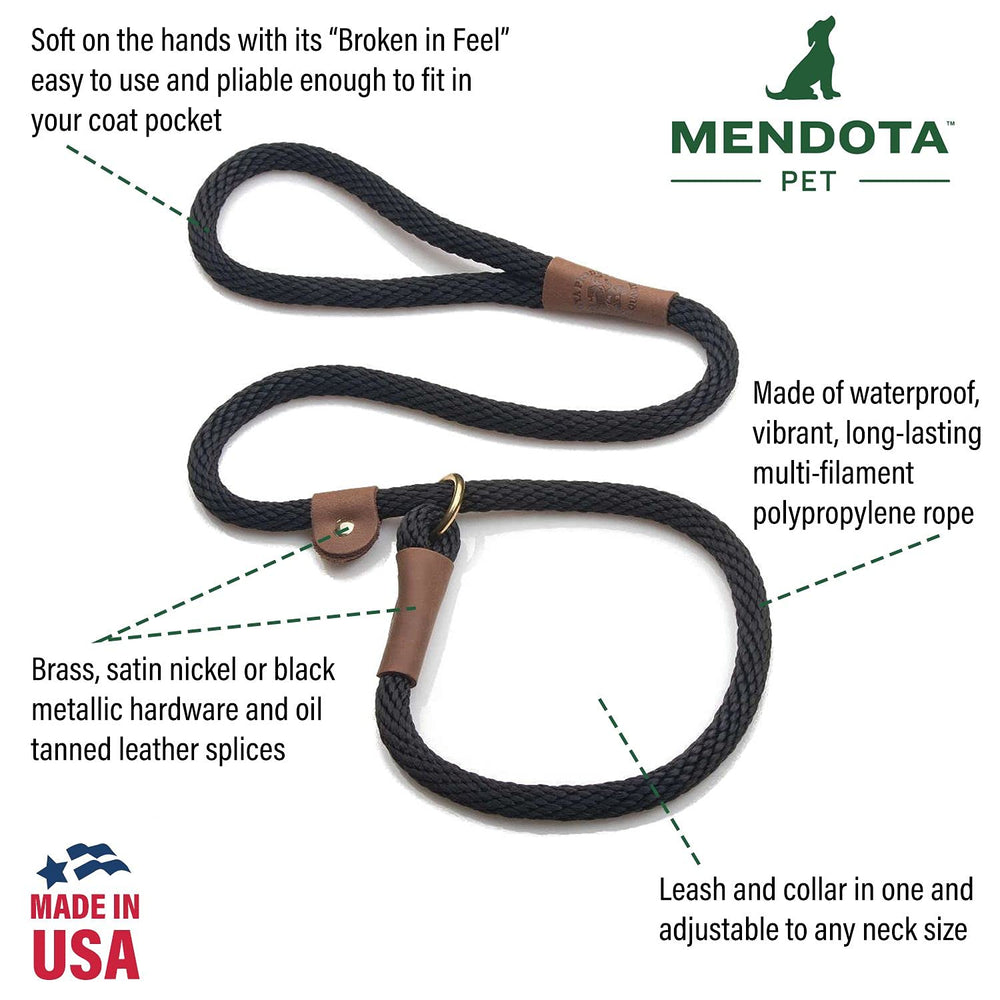 Mendota Laisse Slip Noir etats-unis 4 pieds: légère et facile à ranger.