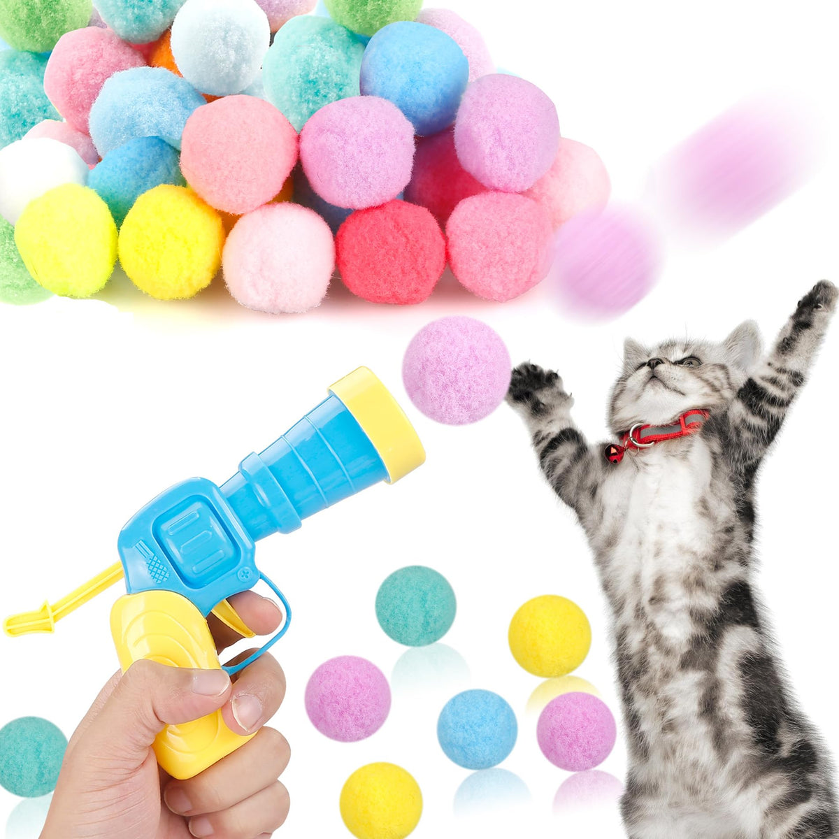 MeoHui lanceur-balles-chat-poilu, stimulation ludique pour chats actifs.