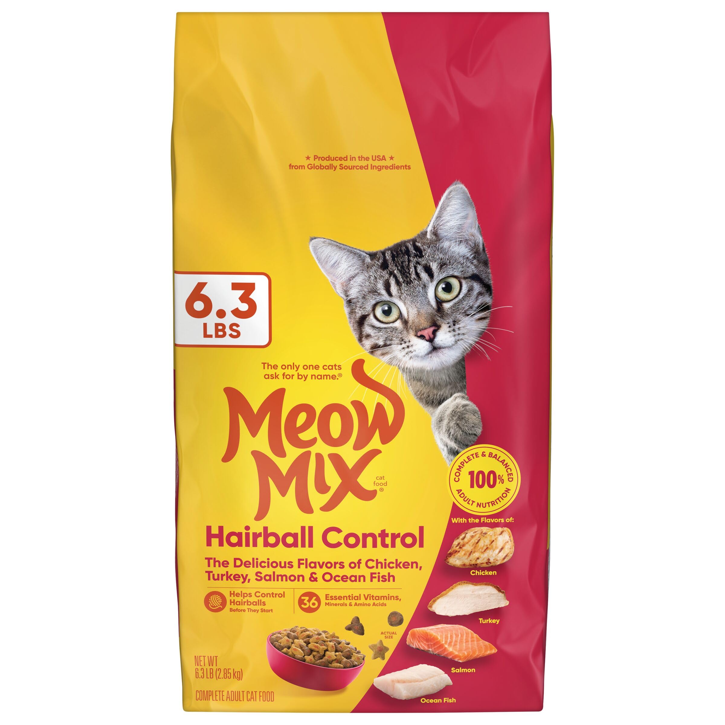 Meow Mix Controle-boules-poils: sac 6,3 lb pour chats adultes.