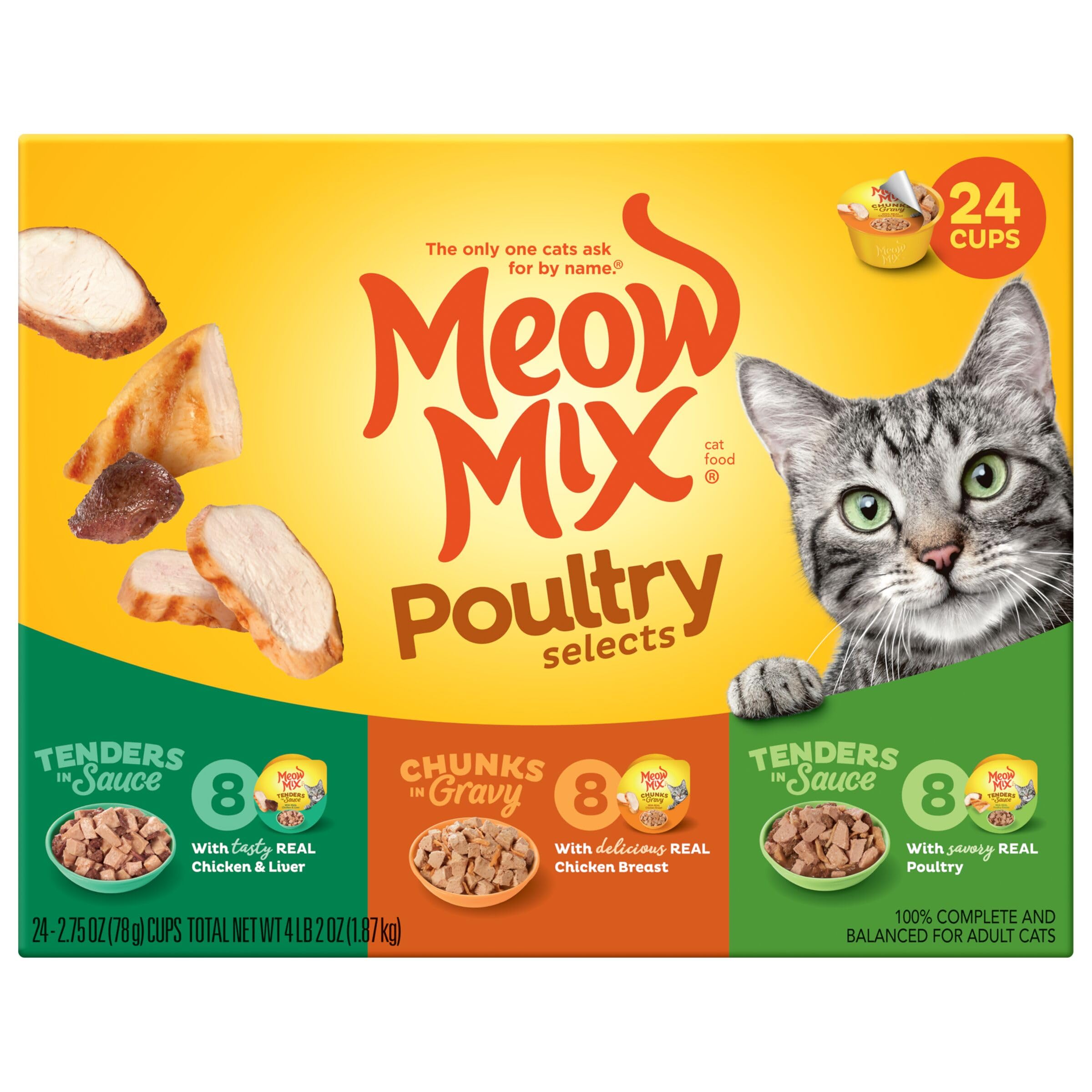 Meow Mix Couvercle scellé préserve jus et saveur, fraîcheur durable.