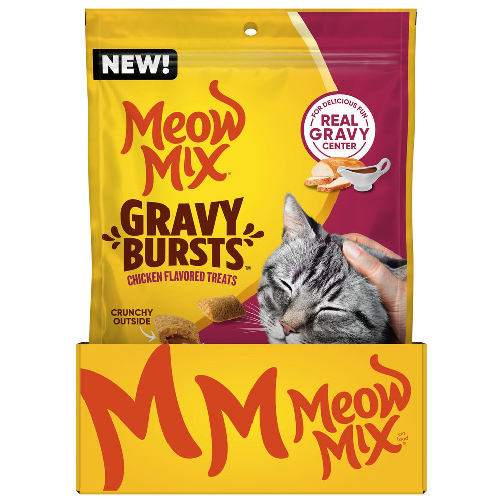 Meow Mix Gravy Bursts : récompense idéale lors du jeu, pour encourager l’activité.