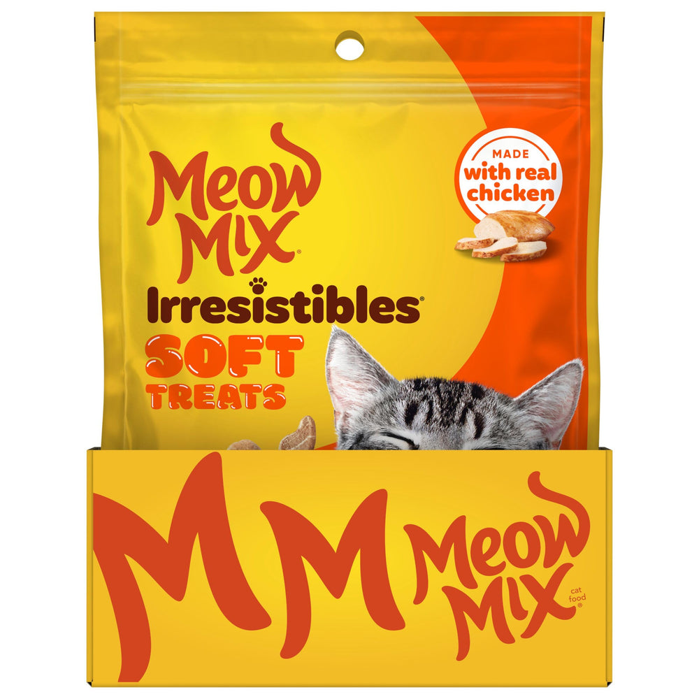 Emballage Meow Mix Irresistibles, pratique et refermable