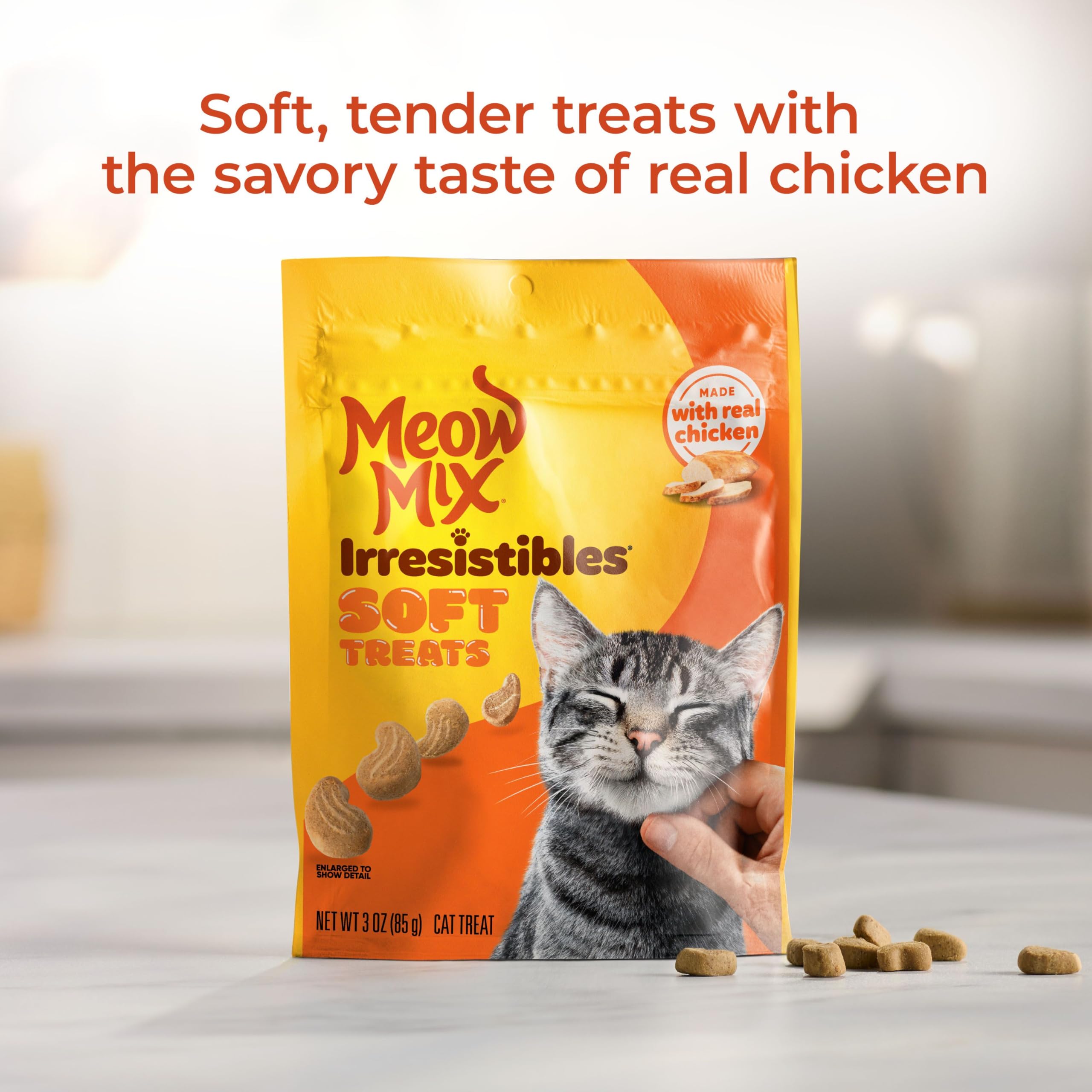 Sachet refermable Meow Mix Irresistibles préserve la fraîcheur des friandises