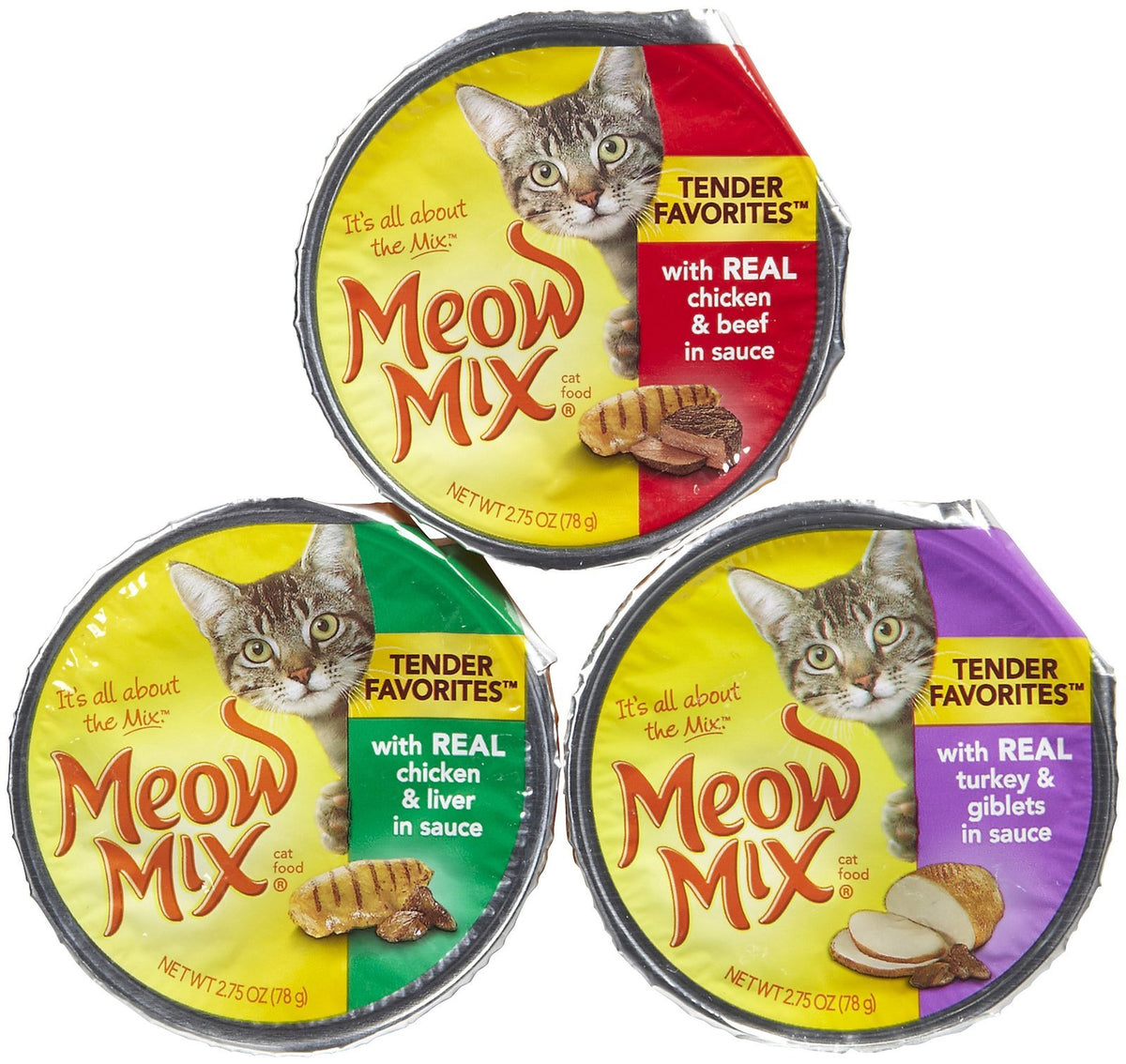 Meow Mix Market Select, ensemble de gobelets, présentation pratique pour le repas.