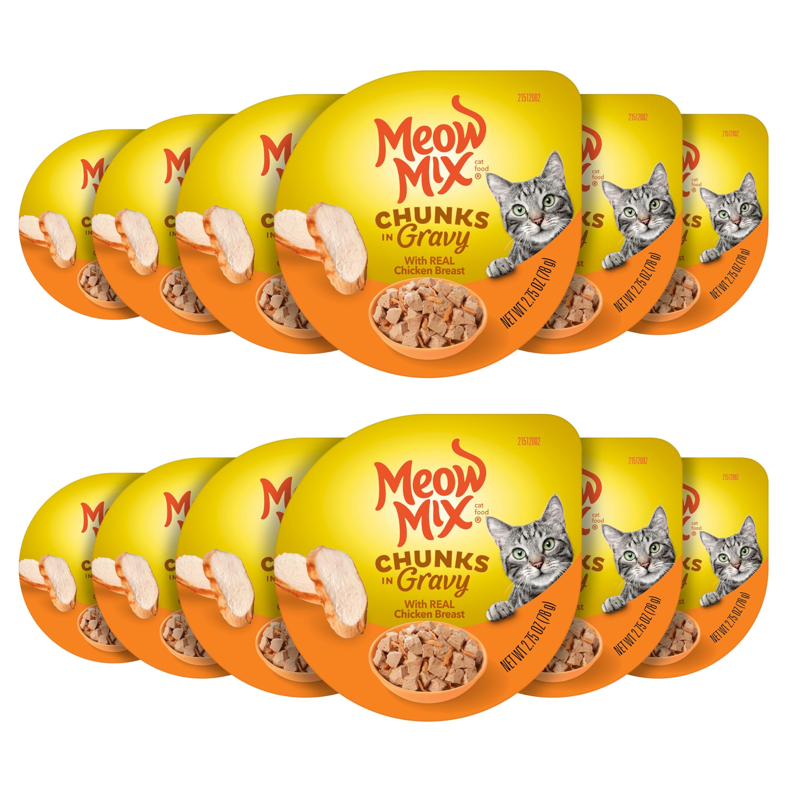 Meow Mix Morceaux poulet dans la sauce, prêt à servir pour votre chat.