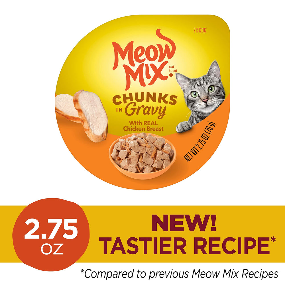 Plat humide Meow Mix au poulet, éveille l'appétit des chats gourmands.