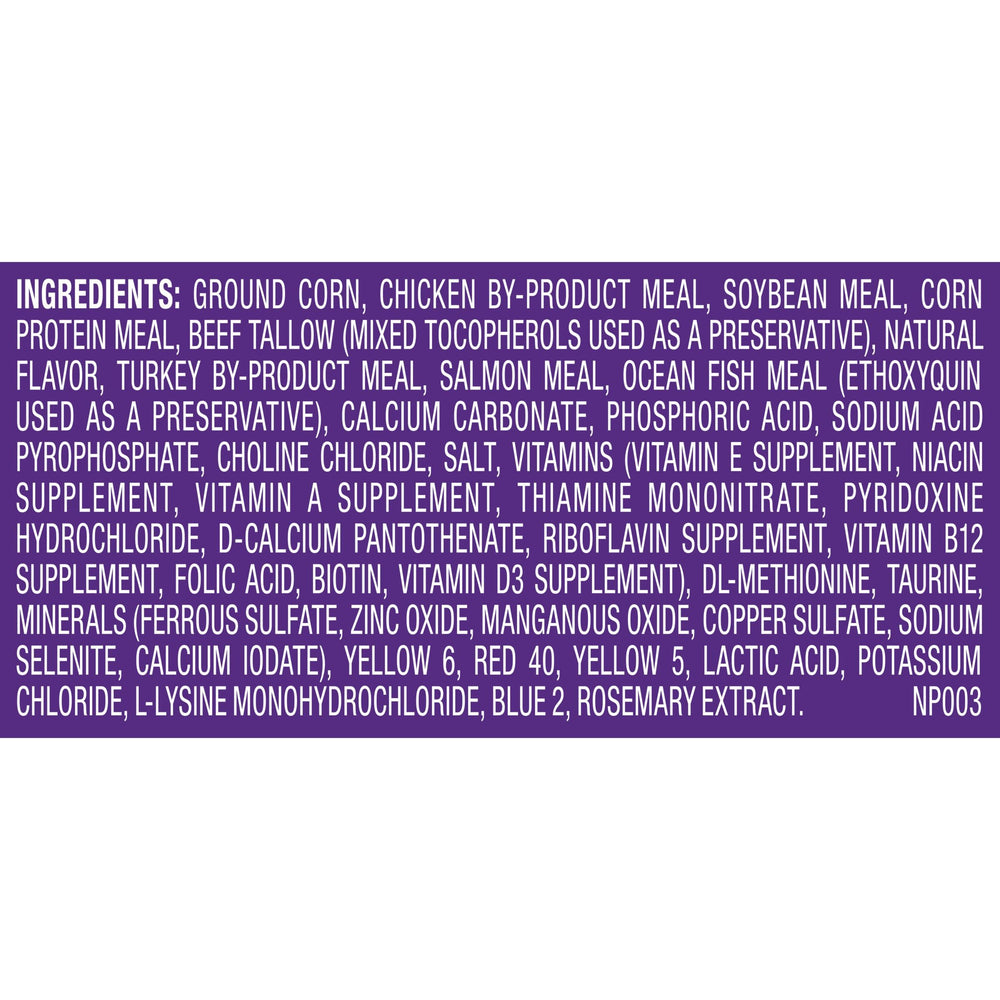 Étiquette du paquet Meow Mix Original Choice, informations claires et lisibles.