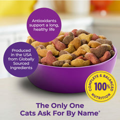 Meow Mix Original Choice, ingrédients clefs, saveur naturelle pour chat adulte.