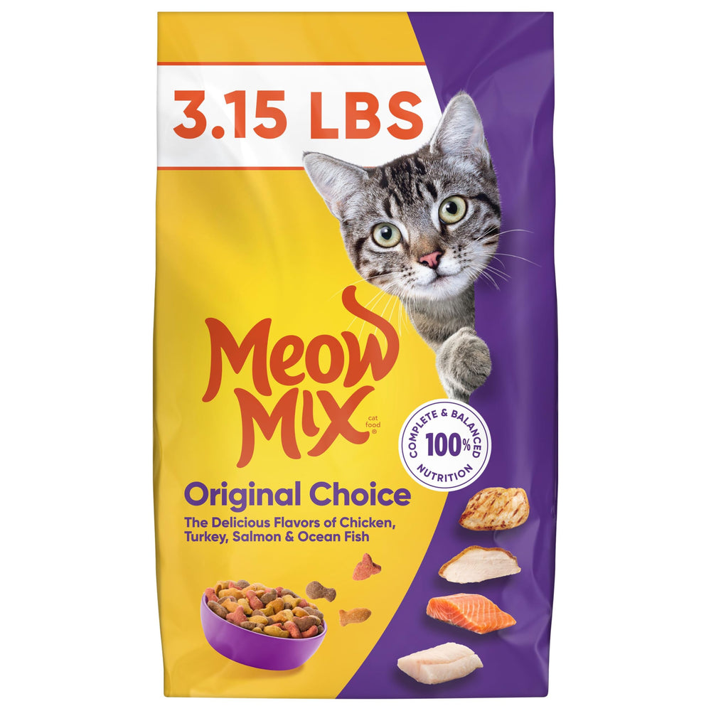 Meow Mix Original Choice, sac croquettes chat, pratique pour repas équilibré quotidien.