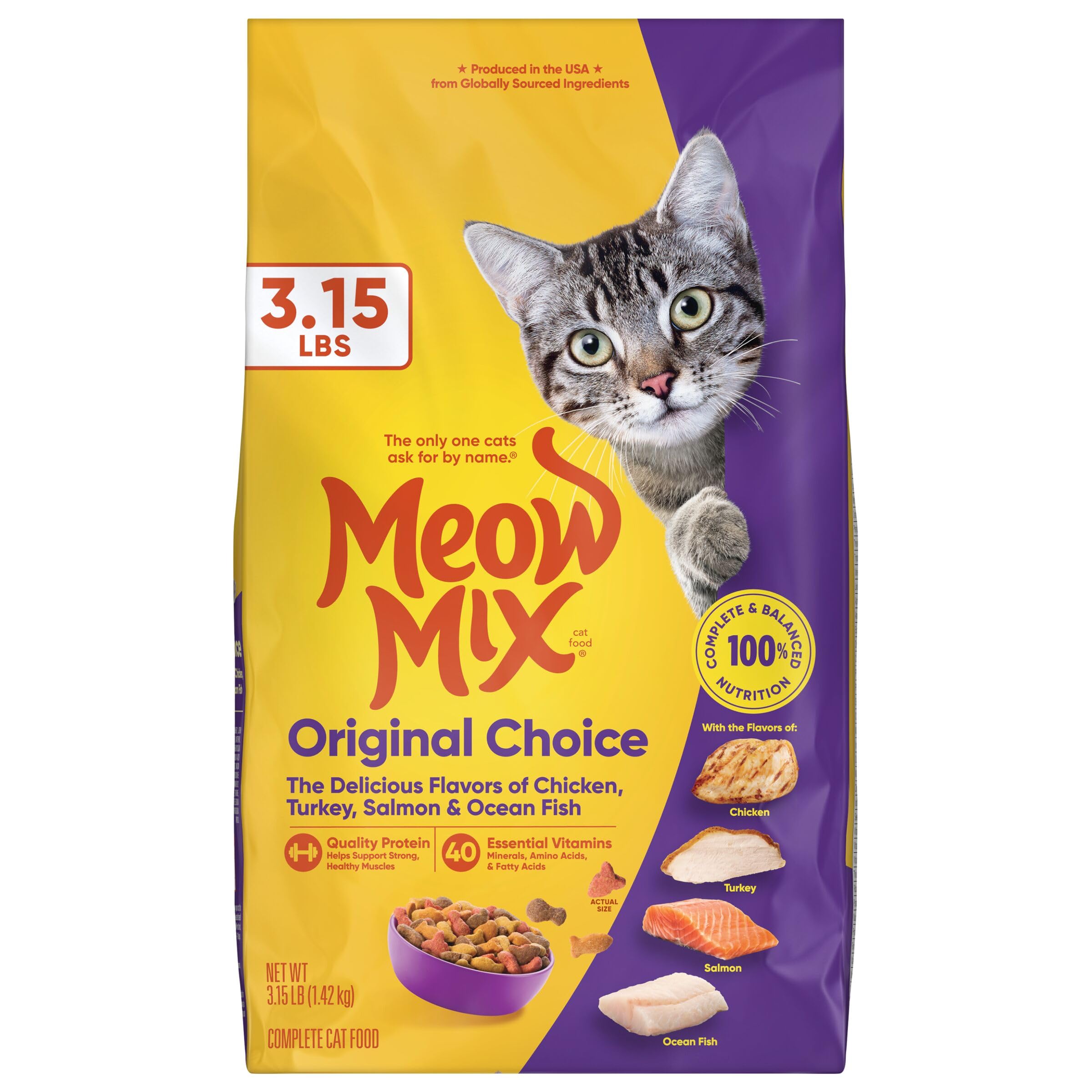 Meow Mix Original Choice, texture croquettes attrayante incite à manger.