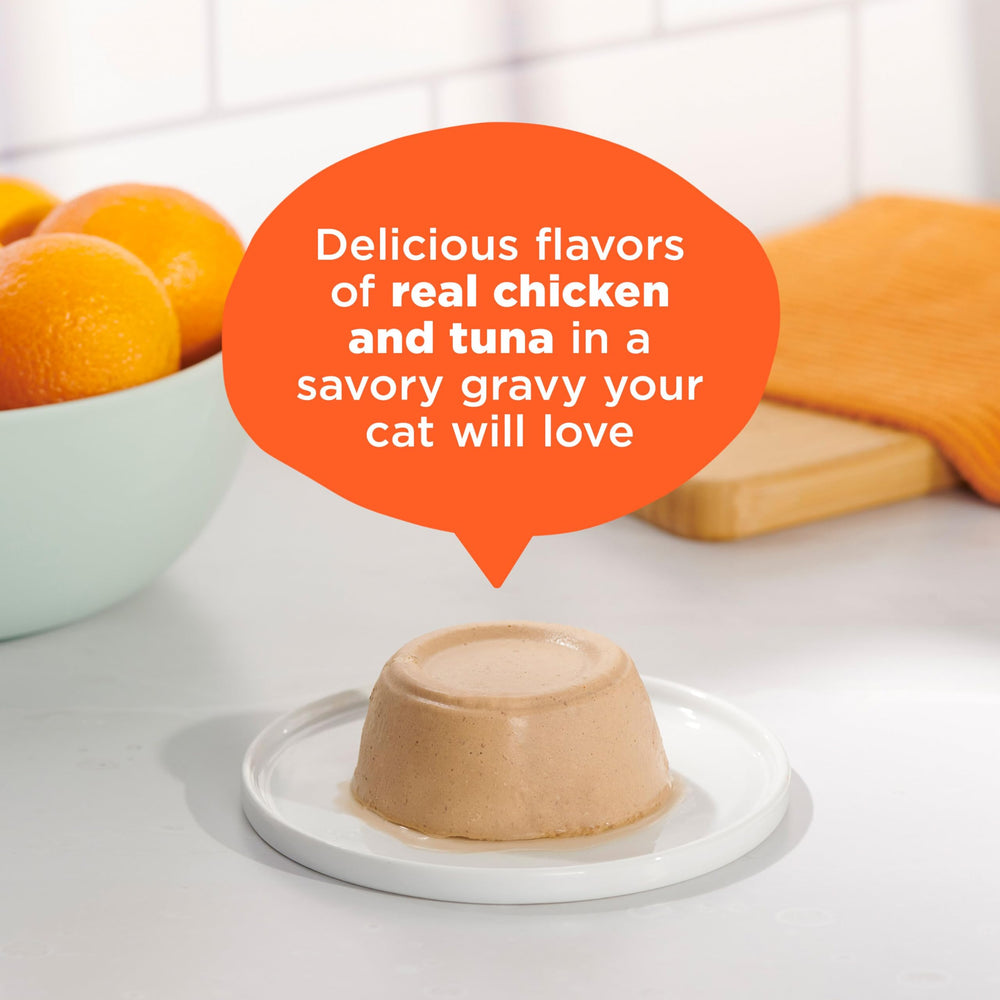 Meow Mix Paté en Sauce, couvercle facile à retirer pour service sans effort.