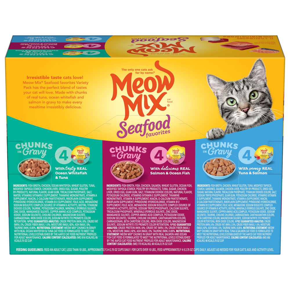 Meow Mix, protéines marines réelles dans chaque bouchée, nutrition équilibrée.