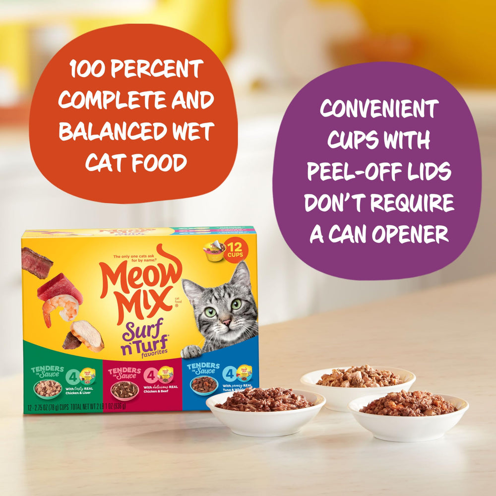 Saveurs variées Meow Mix, stimulation de l'appétit du chat.