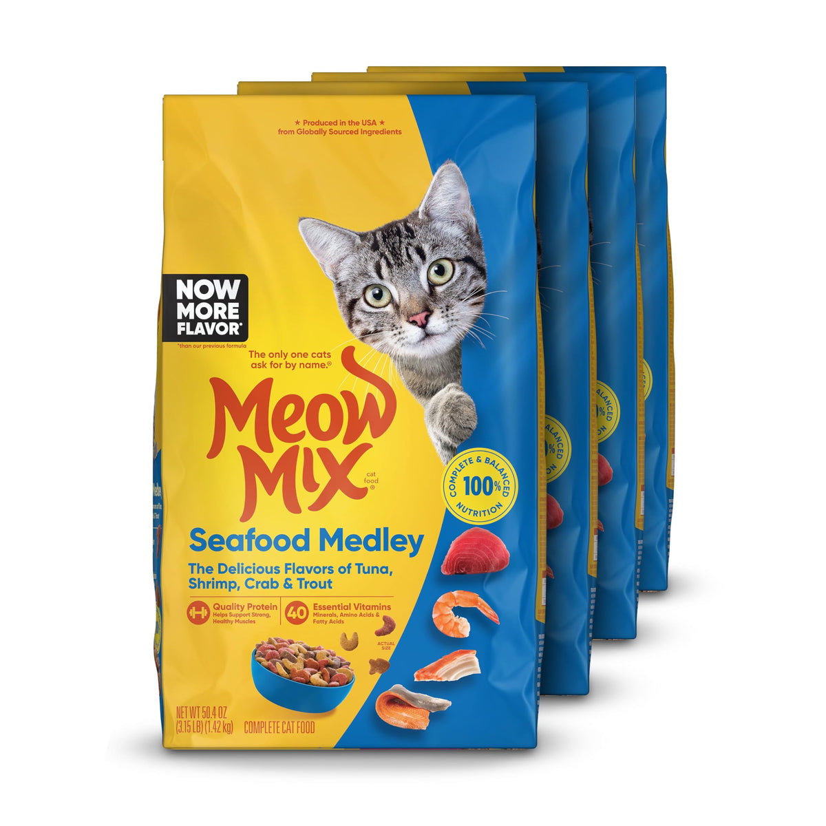 Meow Mix Méli-Mélo Fruits de Mer dans un bol prêt à servir, dégustation séduisante.