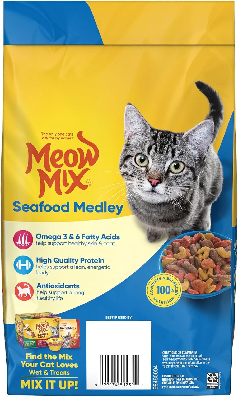 Oméga-3 et oméga-6 Meow Mix Méli-Mélo Fruits de Mer, soin du poil.