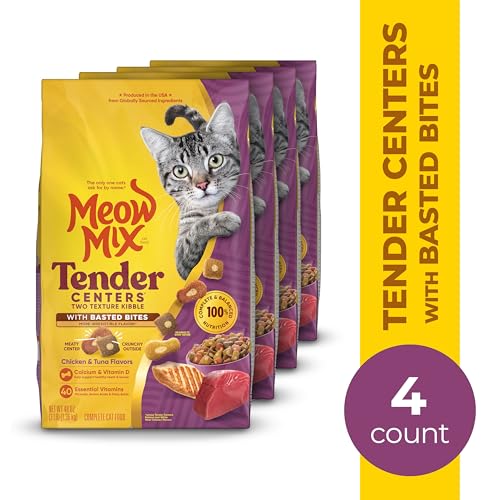 Meow Mix Tender Centers, textures doubles visibles pour stimuler l'appétit des chats.