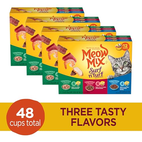 Meow Mix Tenders en Sauce poulet et boeuf, protéines de qualité pour chats.