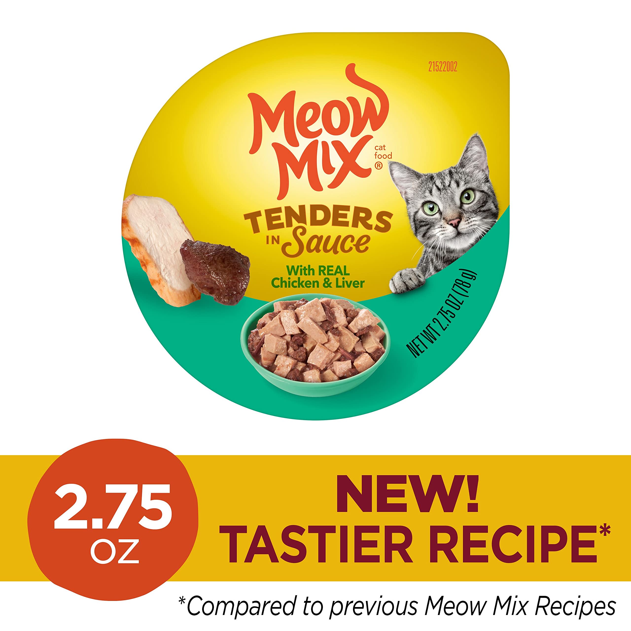 Morceaux de poulet et foie visibles dans Meow Mix Tenders en Sauce