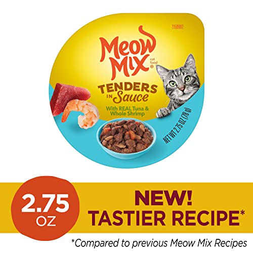 Morceaux tendres de thon et crevettes dans Meow Mix Tenders en Sauce, appétissants