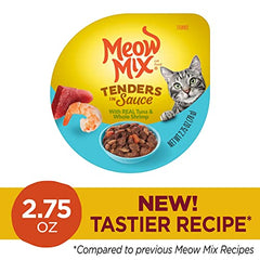 Morceaux tendres de thon et crevettes dans Meow Mix Tenders en Sauce, appétissants