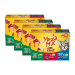 Meow Mix Tenders en Sauce au thon et crevettes, saveur irrésistible pour chats.