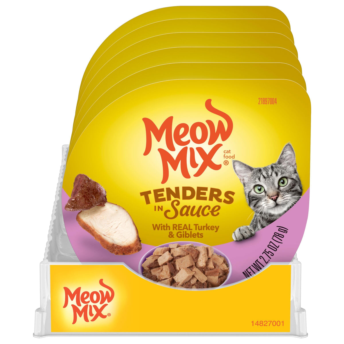 Meow Mix Tendres en Sauce, cup prête à servir pour repas pratique.