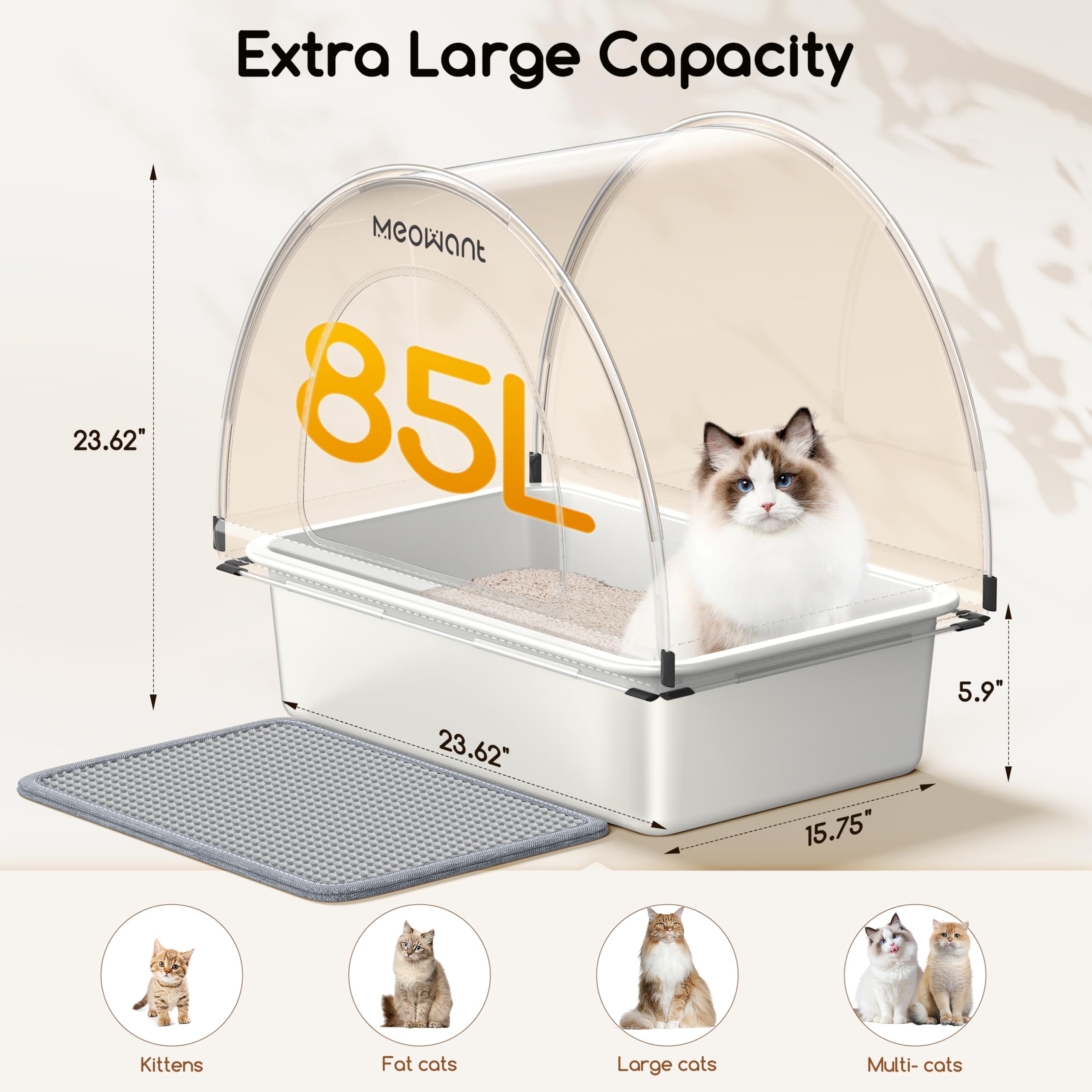 Meowant bac litière 85L espace généreux pour grands chats