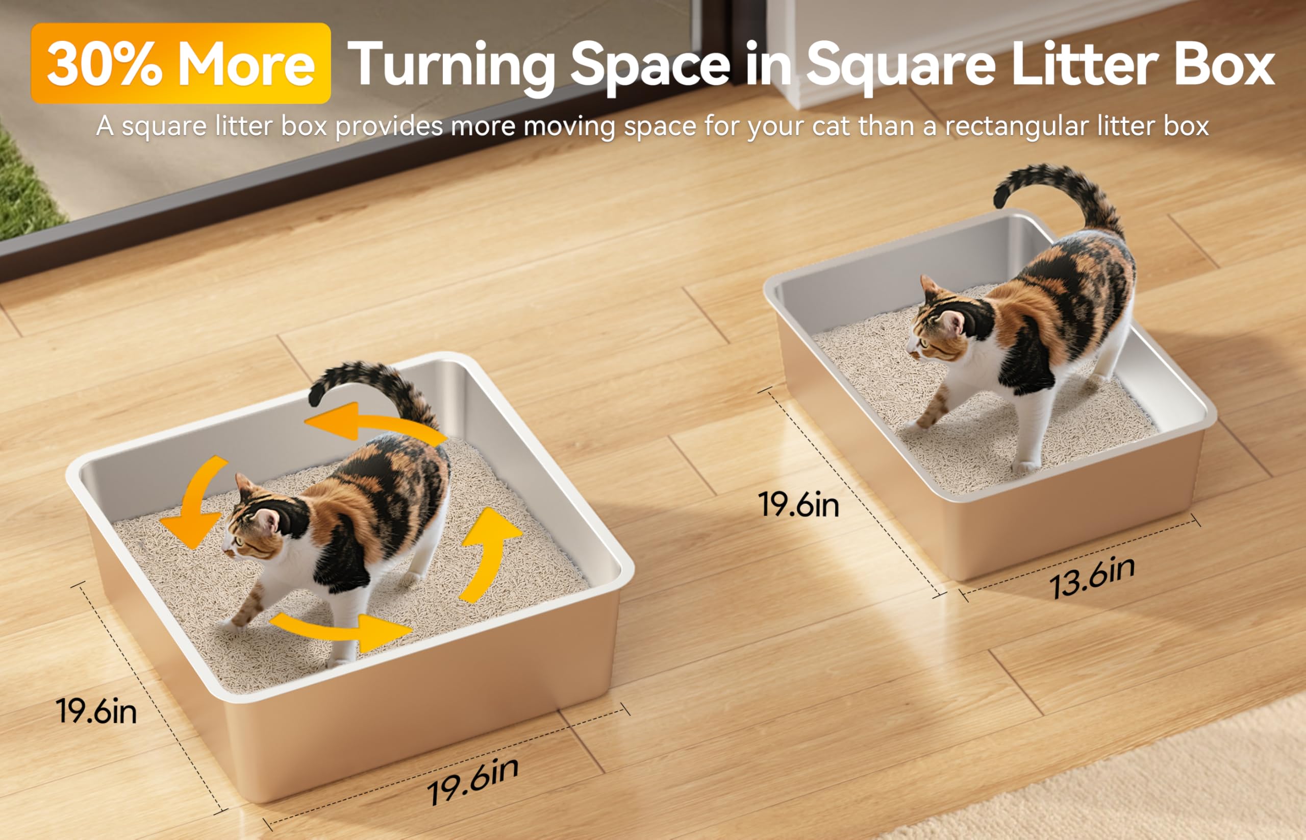 Meowant litière acier inoxydable grande capacité pour chats de grande taille