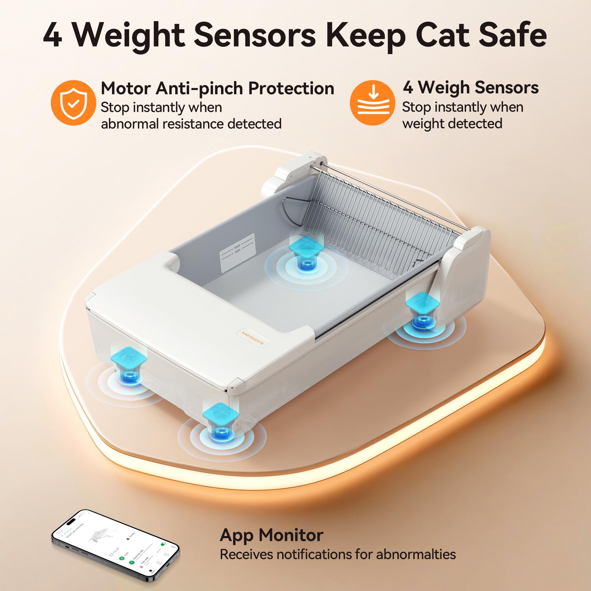 Meowant Litière avec double râteau pour nettoyage en profondeur.