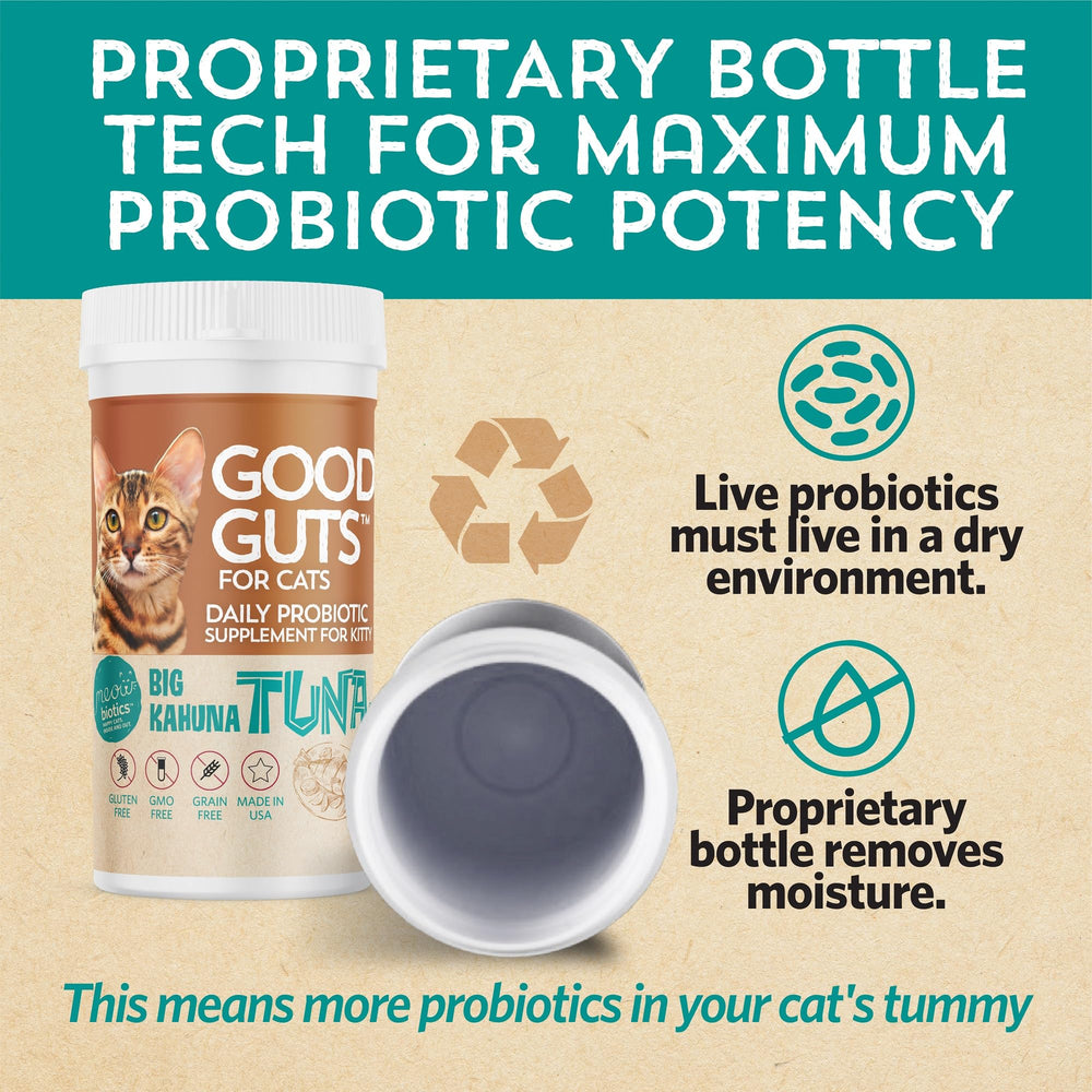 Sceau NASC et étiquetage Meowbiotics Good Guts pour chiens et chats