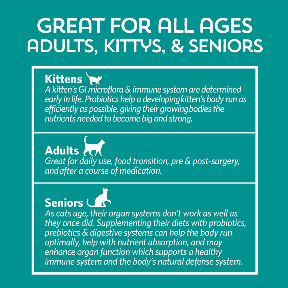 Utilisation quotidienne de Meowbiotics Good Guts pour chat, routine saine