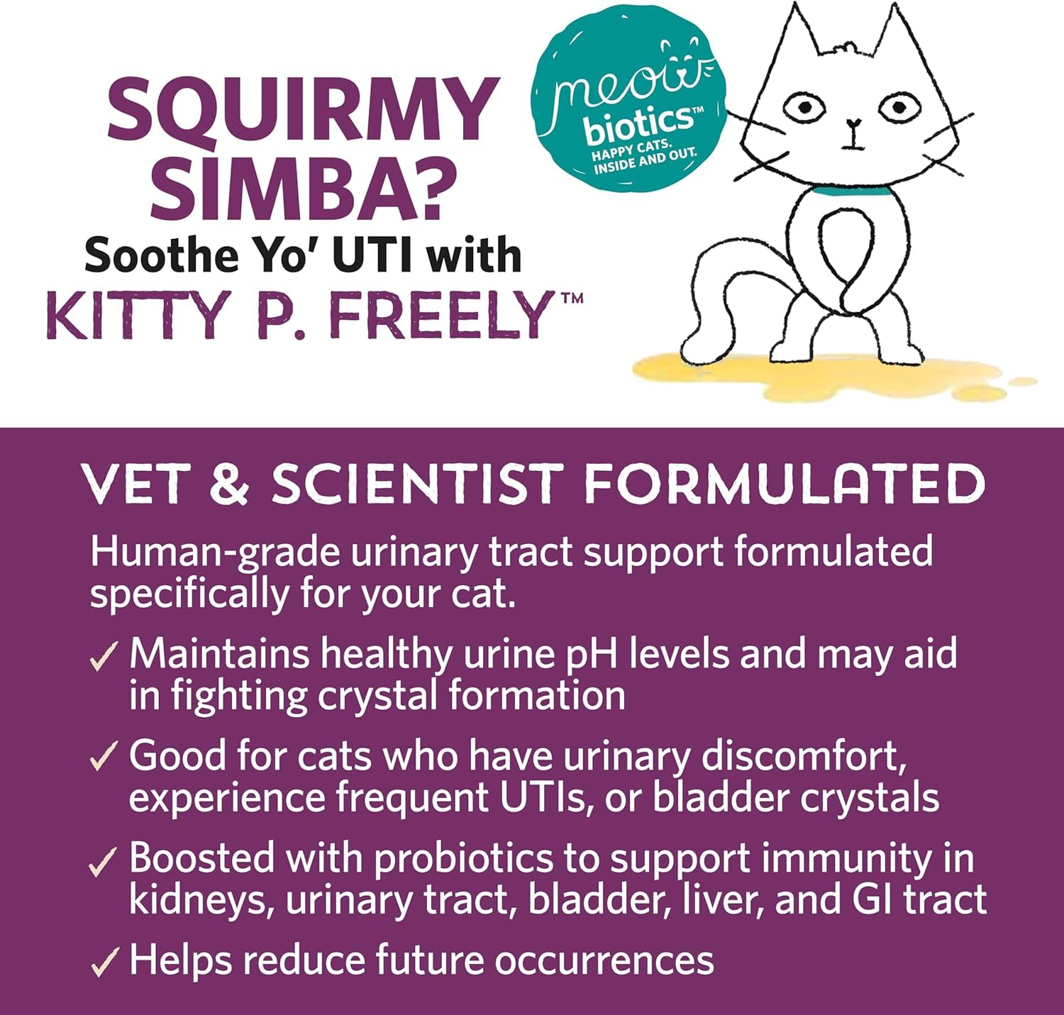 Meowbiotics Kitty P. Freely – Poudre pour confort urinaire et santé rénale