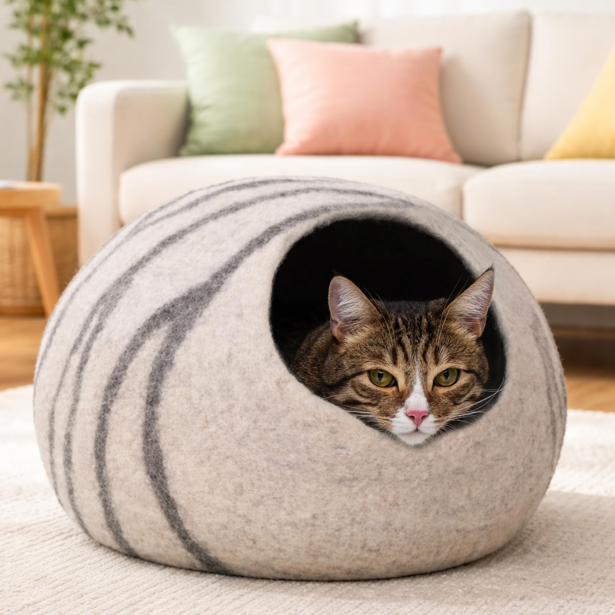 MEOWFIA abri-chat – vue arrière, coutures solides et durables.