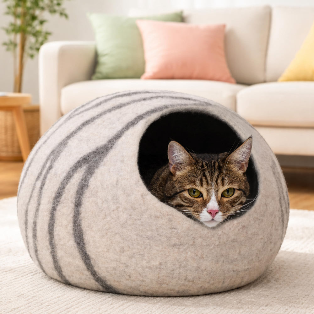 MEOWFIA abri-chat – vue arrière, coutures solides et durables.