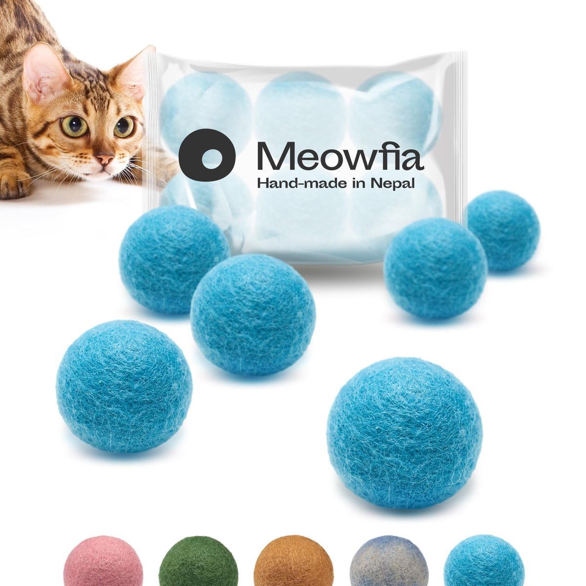 Boules en laine MEOWFIA 1,5 po alignées, jouet sûr et naturel pour chats et petits chiens