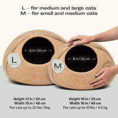 MEOWFIA cachette-chat laine merino beige, couchage léger et naturel pour votre compagnon.