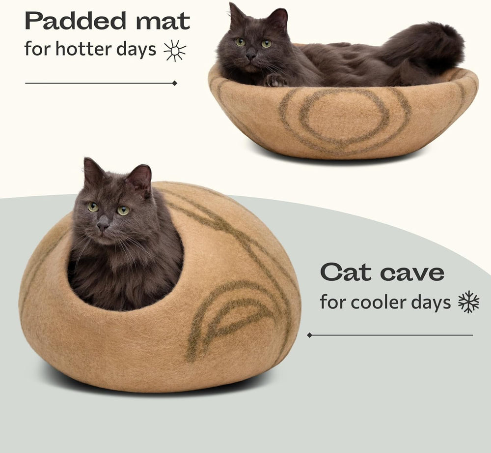 MEOWFIA cachette-chat matel doux beige, surface moelleuse pour se blottir.