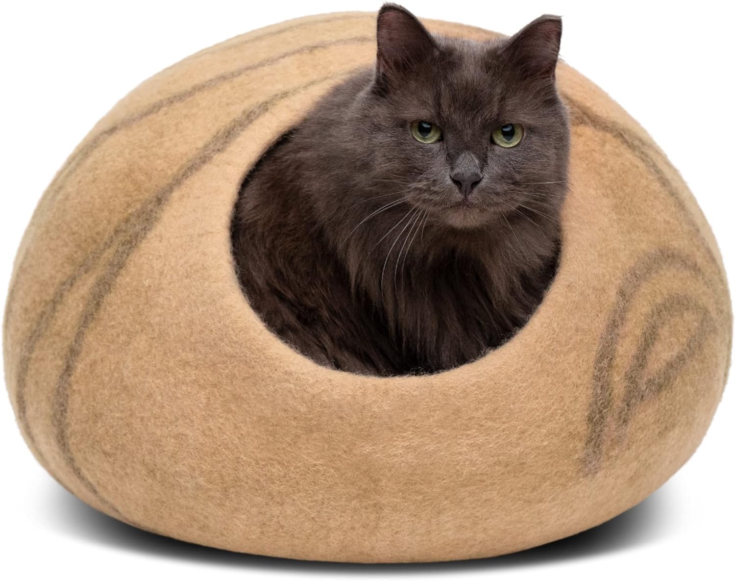 MEOWFIA cachette-chat merino beige grand, refuge douillet pour le repos du chat.