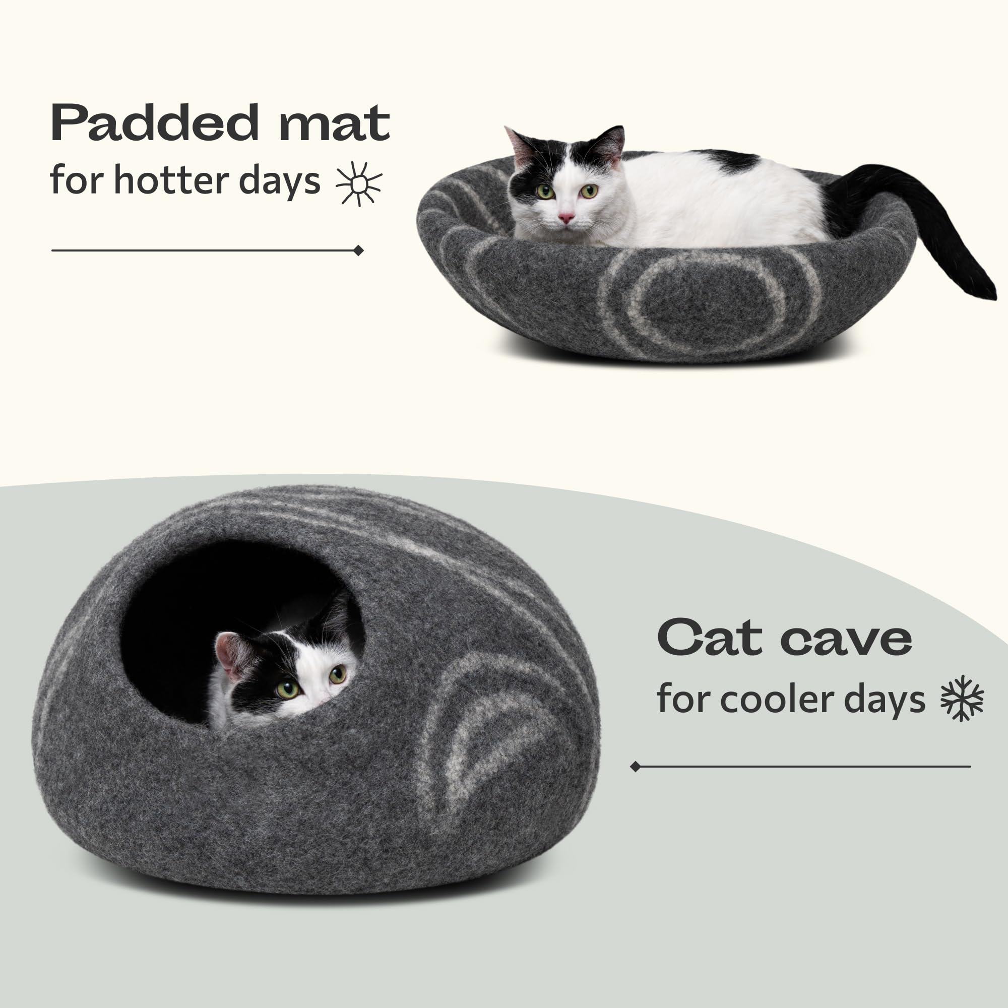 MEOWFIA cave chat confort thermique, adaptée au froid et à la chaleur.