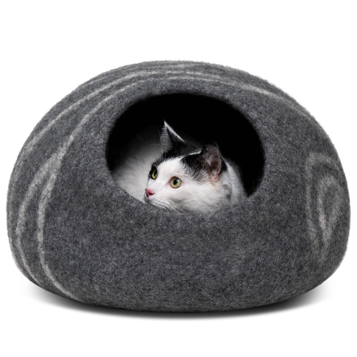 MEOWFIA cave chat en laine mérinos sombre, confort intérieur pour votre chat.