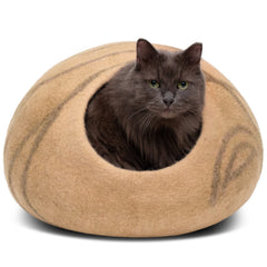 MEOWFIA Grotte-chat laine merino beige moyen: refuge douillet pour chat d’intérieur.