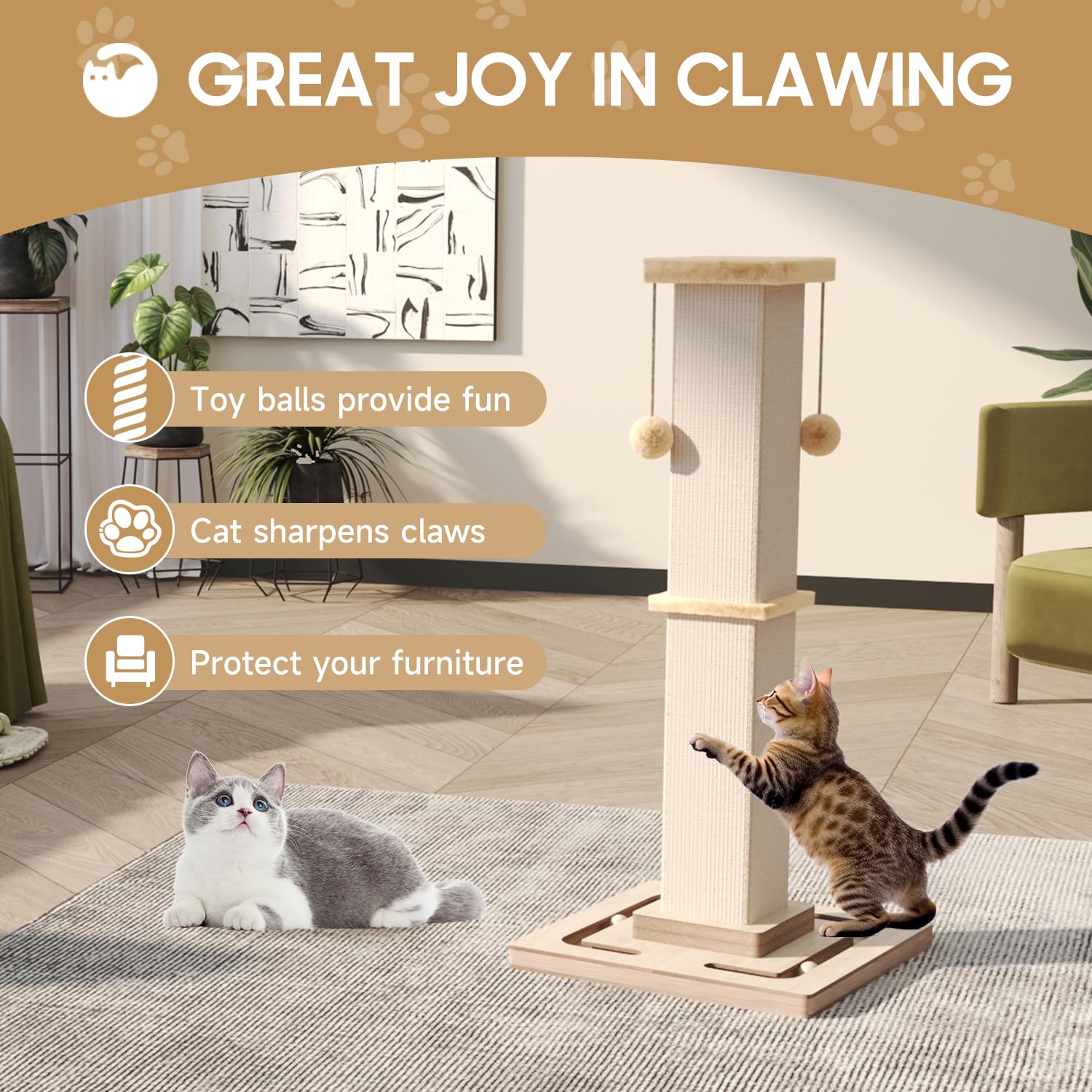 Base robuste MeowHomm assure stabilité pour les chats actifs.