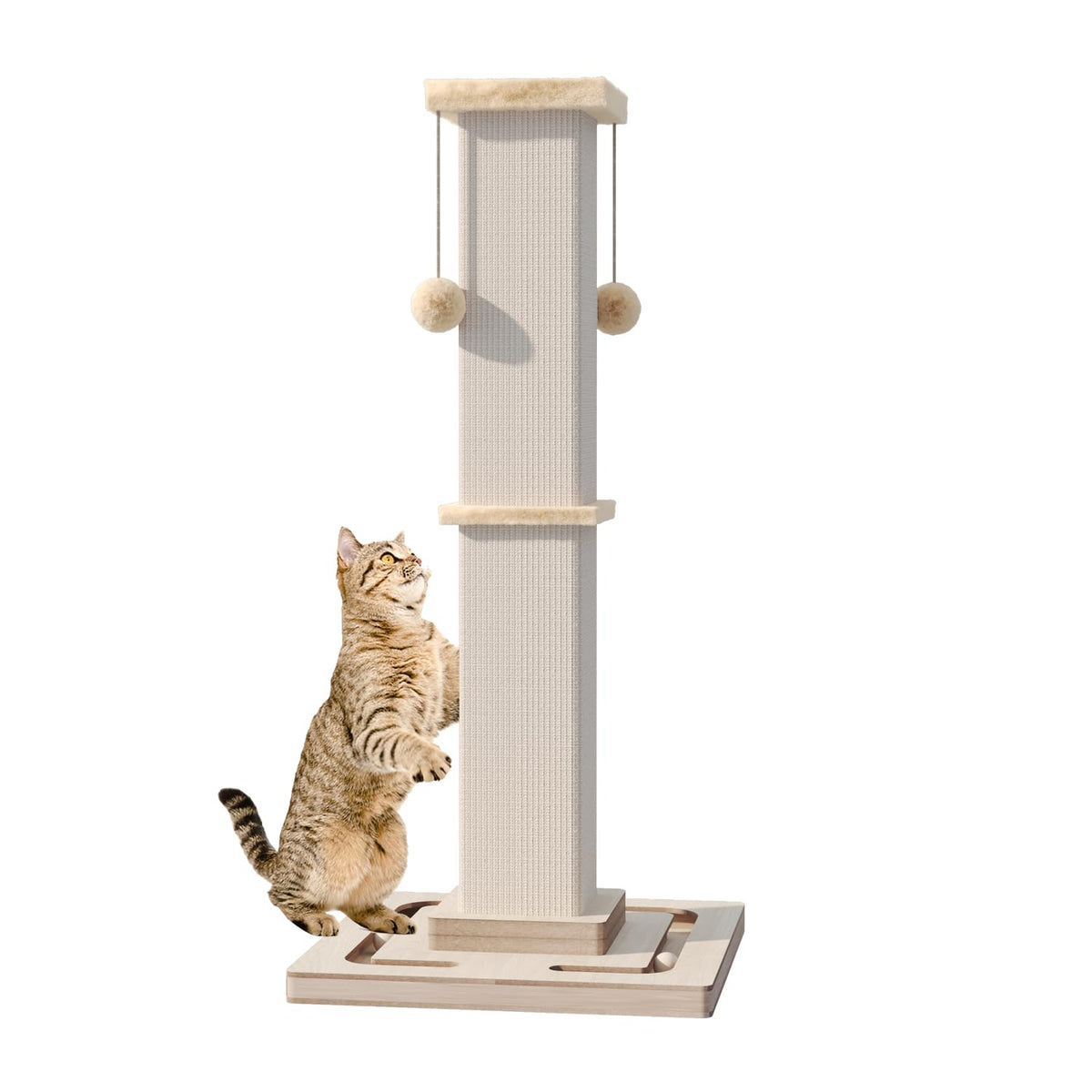 Griffoir MeowHomm 32 pouces avec peluche, idéal pour étirements et détente du chat.