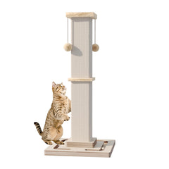 Griffoir MeowHomm 32 pouces avec peluche, idéal pour étirements et détente du chat.