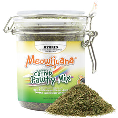 Bocal Meowijuana Catnibas Pawty Mix de 60 g pour chats.
