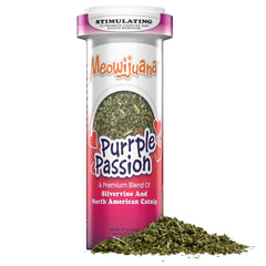 Emballage Meowijuana Purrple Passion prêt à offrir pour les chats.