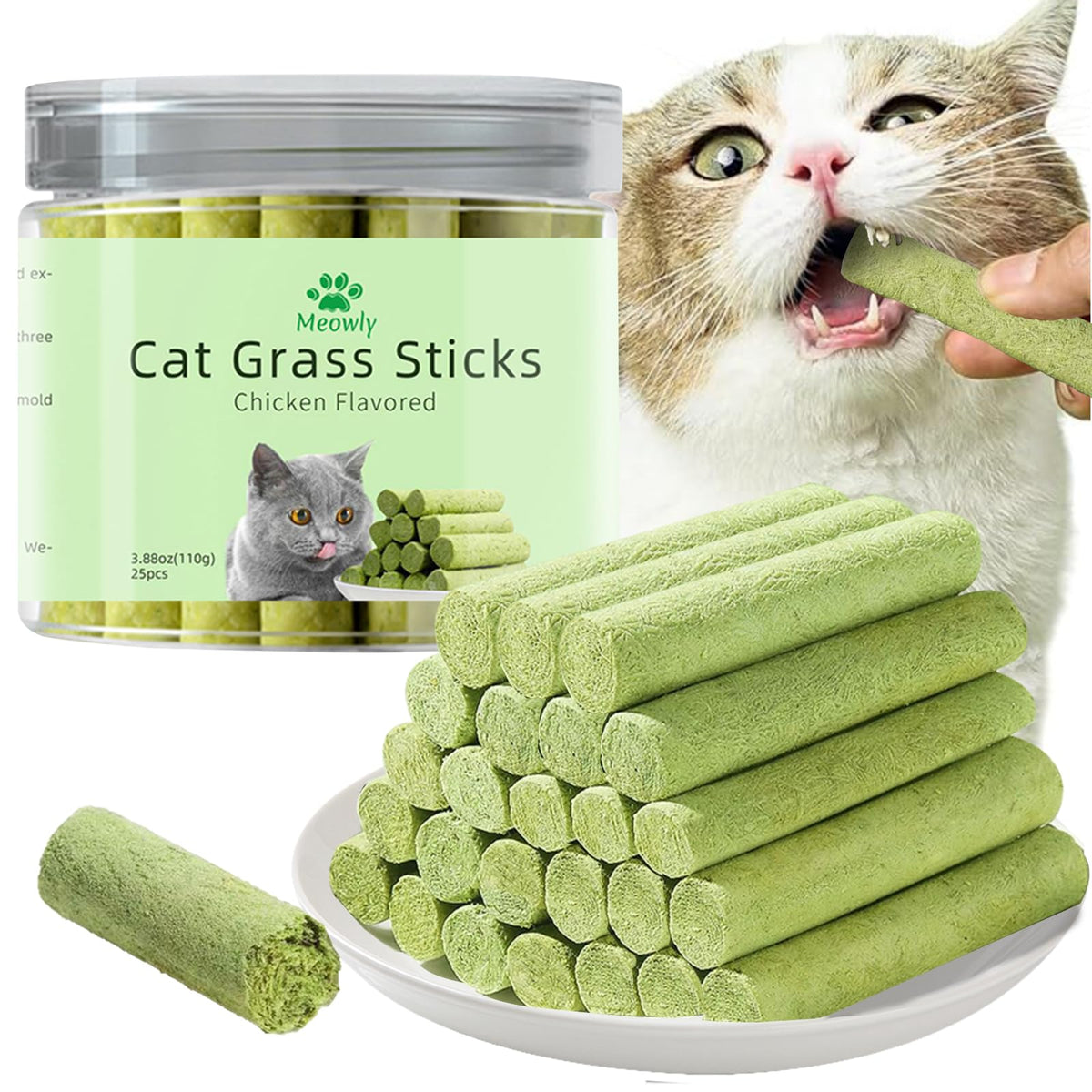 Meowly – Bâtons d’herbe pour chat – Dents: aide à nettoyer les dents et à favoriser l’haleine fraîche.