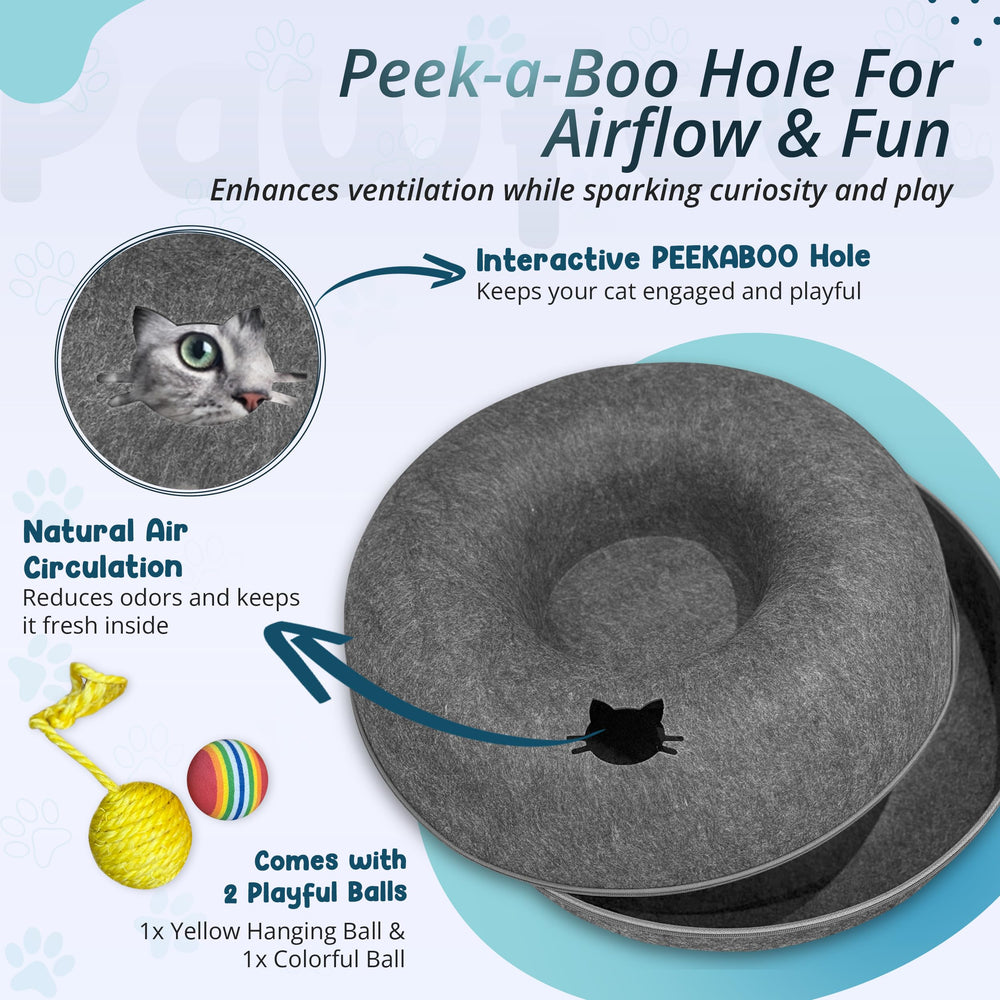 MEOWMATES Peekaboo tunnel chat cave ronde crée un espace securise pour siestes.