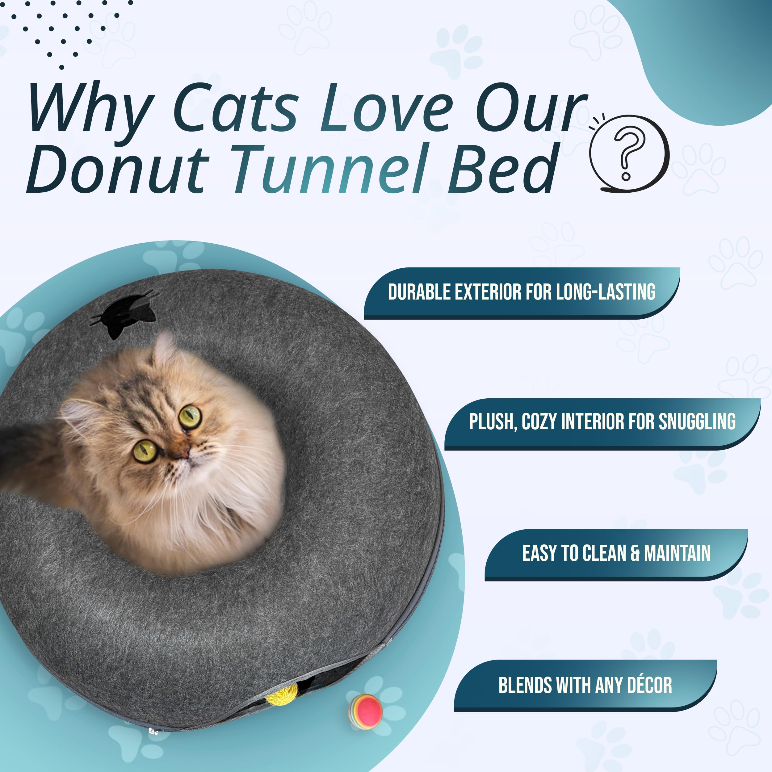MEOWMATES Peekaboo tunnel chat coussin amovible offre confort et entretien facilitant.