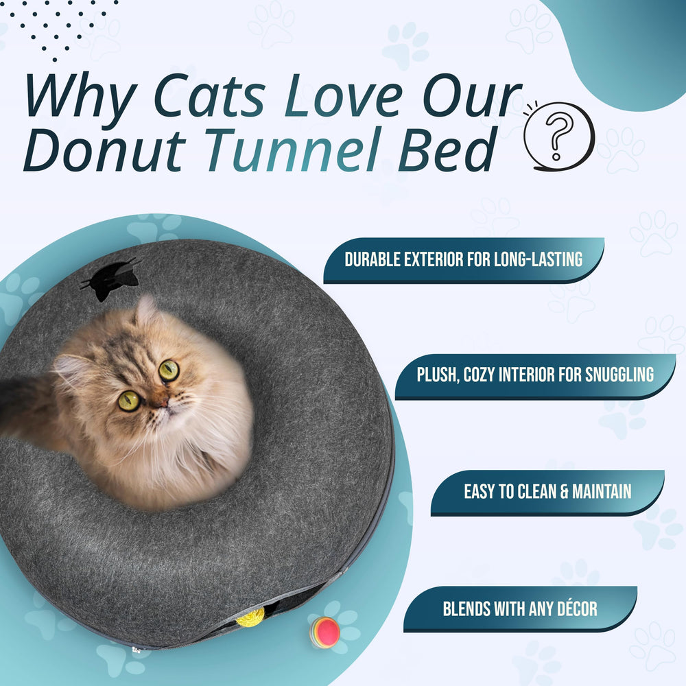 MEOWMATES Peekaboo tunnel chat coussin amovible offre confort et entretien facilitant.